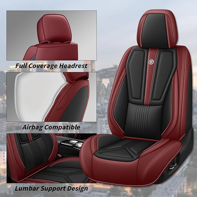 Arazi Fit for 90% of Mercedes-Benz Seat Covers, 360° Full Wrap Original Seat Cover, Waterproof Nappa Leather Seat Covers with Big Space Storage Pocket Seat Protector（2 Seats Standard, Black&Red）
