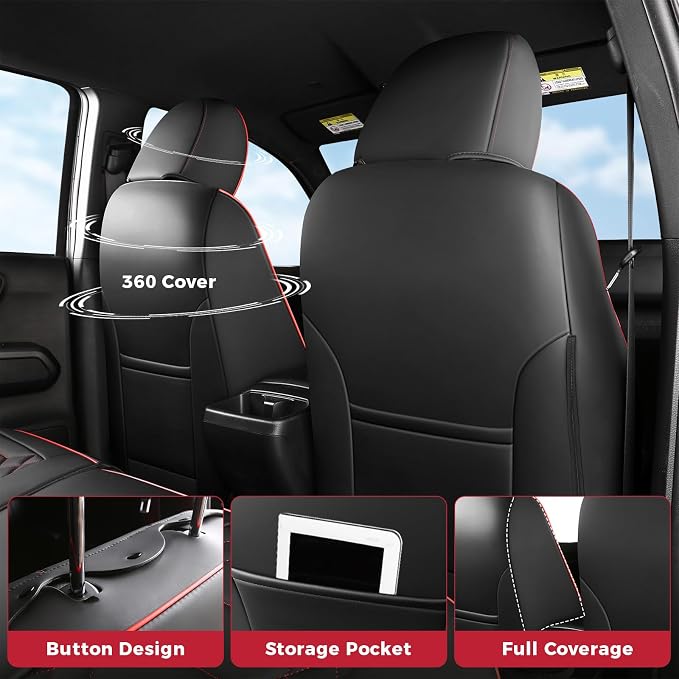 FREESOO Tacoma 2016-2023 Seat Covers Custom Fit for Toyota Tacoma Double Crew Cab Faux Leather Full Set Pickup Truck Seat Covers (Full Set, BlackRed)