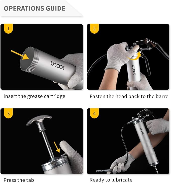 UTOOL Grease Gun | 8000 PSI Heavy Duty Pistol Grip Grease Gun Kit, 14 oz Capacity, 18 Inch Resin Flex Hose, 2 Basic Coupler, 2 Extension Rigid Pipe and 1 Sharp Type Nozzle