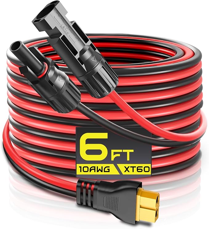 6FT 10AWG XT60 Solar Charging Cable, GIBBAB Solar Panel Connector to XT60 Extension Charge Adapter Cable with Caps & Wire Ties for LiFePO4 Battery RV Portable Power Station Generator