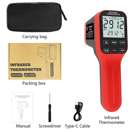 Pyrometer, 30:1 Industrial Infrared Thermometer Gun Rechargeable, -58℉~2912℉ High Temp Waterproof Digital IR Laser Temperature Gauge (NOT for Human)