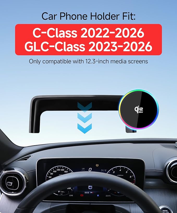 Qi2.2 Max 25W Fast Wireless Car Charger Phone Holder for 2023-2026 Mercedes Benz GLC-Class / 2022-2026 C-Class 12.3-Inch Screen, Magnetic Phone Mount Compatible with MagSafe
