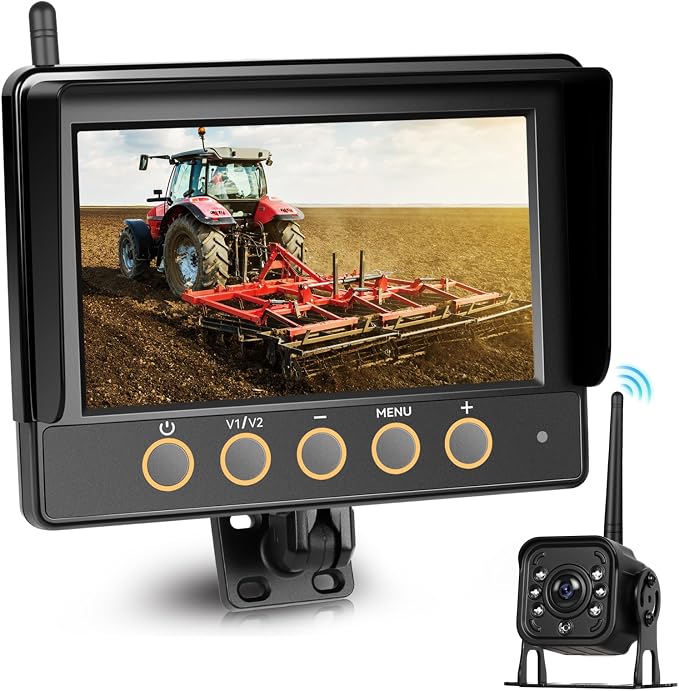 Wireless Backup Camera Kit with 7-Inch Monitor, IP68 Waterproof HD 720P IR Night Vision Rear View Camera for Tractor,Truck,Trailer,Wagon,Seeder,Excavator,Loader