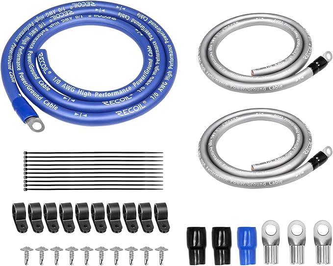 Recoil RBG3 True Spec 1/0 Gauge Wire Big 3 Amp Wiring Upgrade Kits for Car Audio Systems
