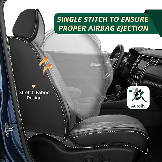 Seat Covers Fit for Ford Bronco Sport 2021-2025 2026 - Front Set - Faux Leather Lumbar Support Seat Cover Waterproof Seat Protector (Black&Grey)