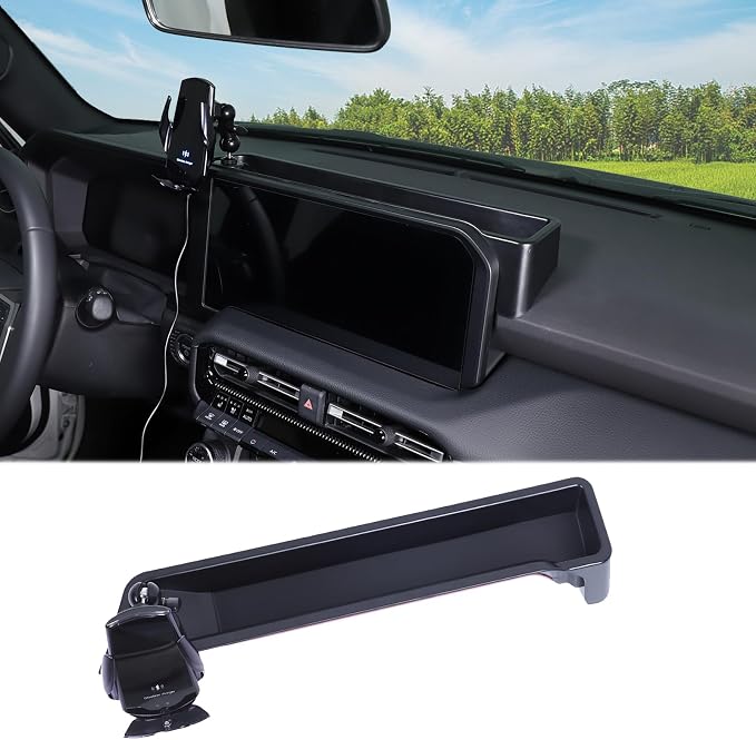 Car Center Console Dash Organizer with Phone Holder Compatible with Toyota Land Cruiser 250 Prado LC250 J250 2024 2025,ABS Dashboard Tray Storage Box Interior Accessories (Phone Mount Holder E)