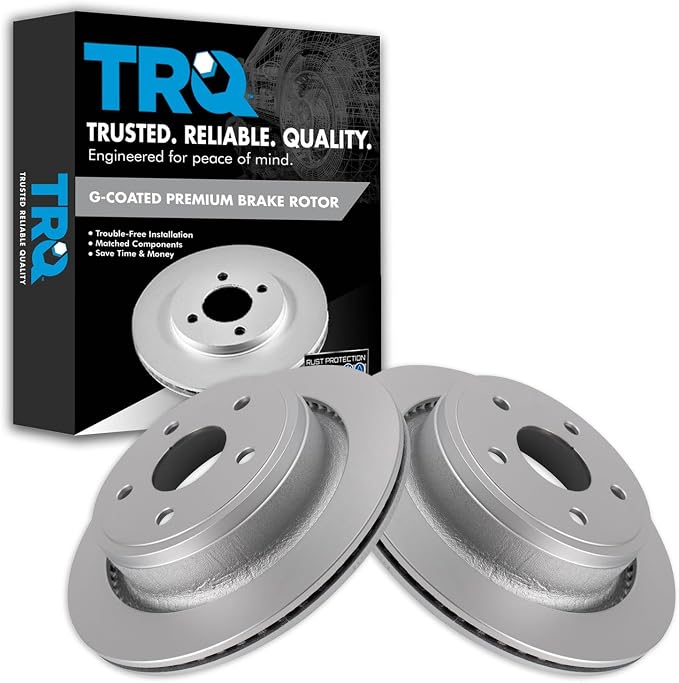 TRQ Rear Brake Rotor Set G Coated Vented Compatible with 2007-2009 Chrysler Aspen 2004-2009 Dodge Durango 2002-2010 Ram 1500 2011-2018 Ram 1500 2019-2023 1500 Classic