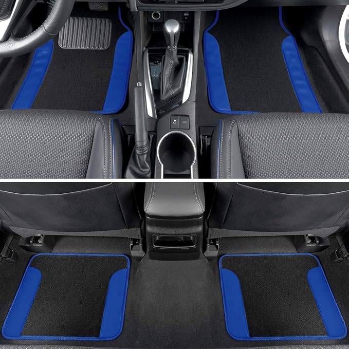 carXS Forza Series Blue Seat Covers Full Set Combo with Car Floor Mats – Front and Rear Bench Cover & Protector Set, Interior Covers for Auto Truck Van SUV