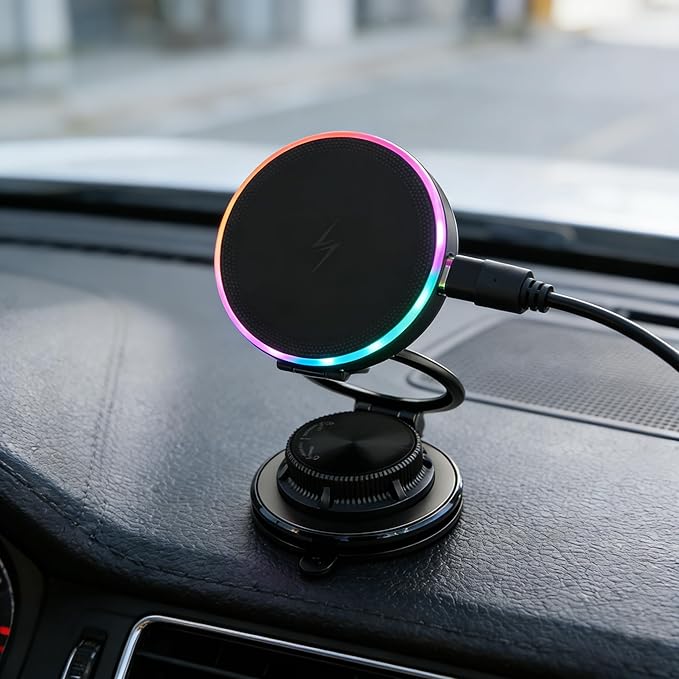15W Fast Wireless Car Charger Mount, Magnetic Phone Holder for Dashboard & Air Vent, 360 Rotating Foldable Arm, AI Cooling, Strong N52 Magnet & Gel Suction for iPhone 17/16/15, Samsung Galaxy S24