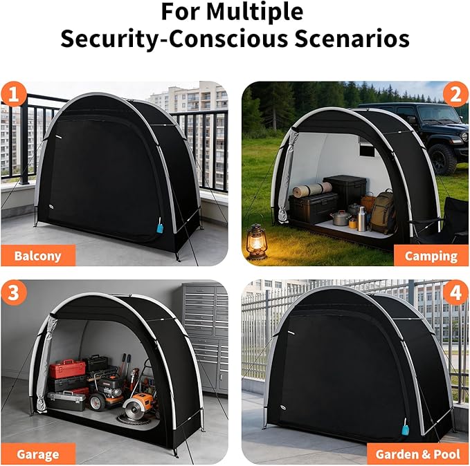 Anti-Theft Bike Storage Tent with Lockable Zipper & Security Eyelets, Upgraded PU5000 Waterproof Outdoor Storage Shed for 2-3 Bikes, Bicycle Motorcycle Garden Tools Shelter (80x32x68 Inches)