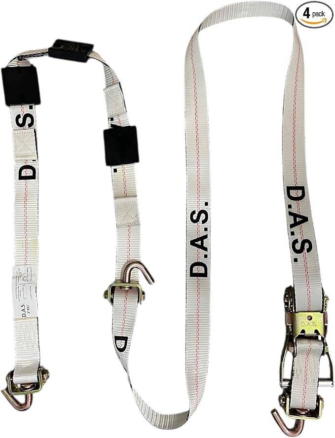 D.A.S. Car Hauler Straps - 2 inches x 11 feet, Set of 4 Wheel Tie Down Straps for Car, Truck, and UTV Transport, Secure Car Tie Dow, Three Cleat Design | White Color