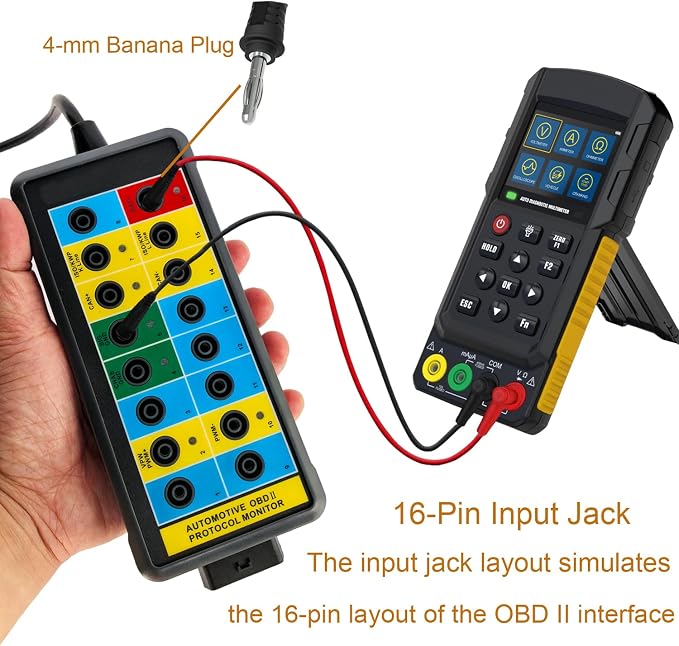 Professional OBD2 Breakout Box with LED Indicator, 16-Pin OBD2 Diagnostic Tool Automotive Electrical Tester Portable Auto OBD2 Protocol Detector Monitor Car Testing