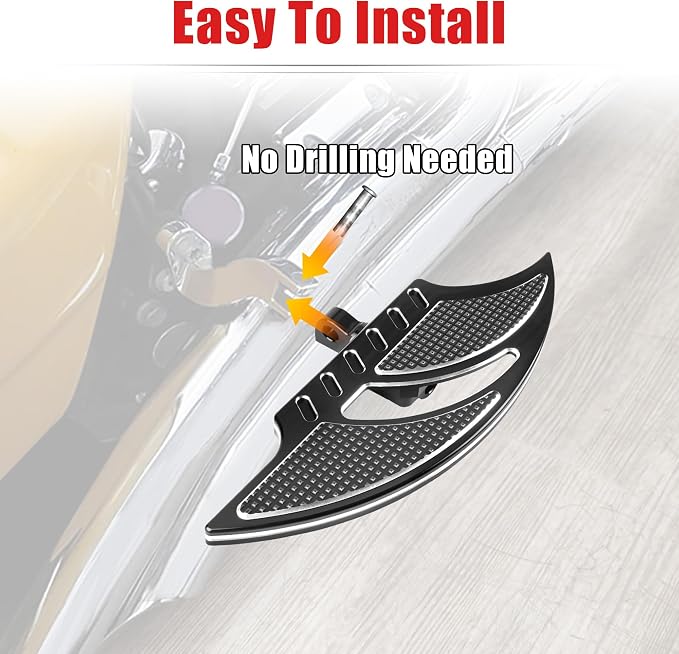 Goldfire Rear Passenger Large Floorboards Foot Pegs Bat Shape Footboards Motorcycle Accessories Compatible with Harley Sportster 883 1200 XL Touring Street Glide Electra Glide Softail Dyna, Black