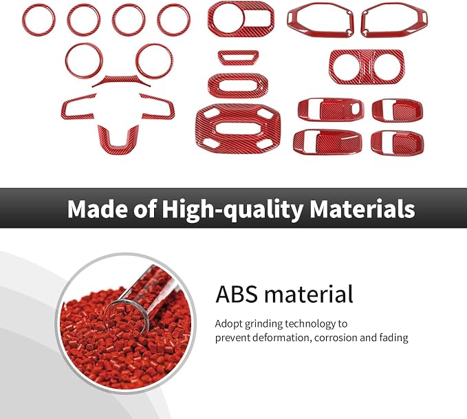 21PCS Red Carbon Fiber Interior Trim Kits Fit for 2018-2023 Jeep Wrangler JL JLU & Gladiator JT 4Door Interior Decor Accessories Dashboard Headlight Switch Roof Speaker Inner Door Bowl Steering Button