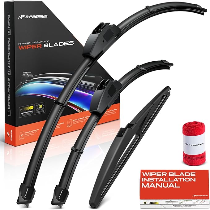A-Premium 26"+18"+10" Windshield Wiper Blades Compatible with Toyota Highlander 2020-2024 - Front Rear Wipers Blade Set for Hook/RL2 Arm Connector, with Wear Indicator & Towel (Pack of 3)