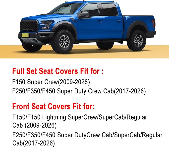 for Ford 2025 2026 F150 Seat Covers 2009-2026 F250 F350 F450 2017-2026 | Premium Handmade Leather Waterproof Fits Not Only SuperCrew Lightning King Ranch Platinum Tremor SVT Raptor