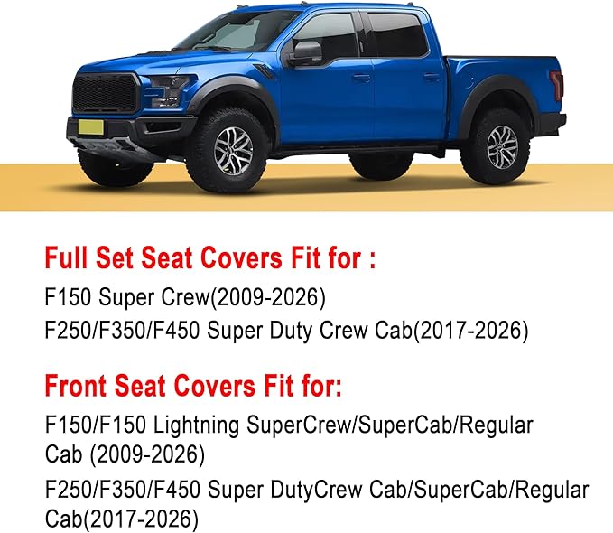 for Ford 2025 2026 F150 Seat Covers 2009-2026 F250 F350 F450 2017-2026 | Premium Handmade Leather Waterproof Fits Not Only SuperCrew Lightning King Ranch Platinum Tremor SVT Raptor