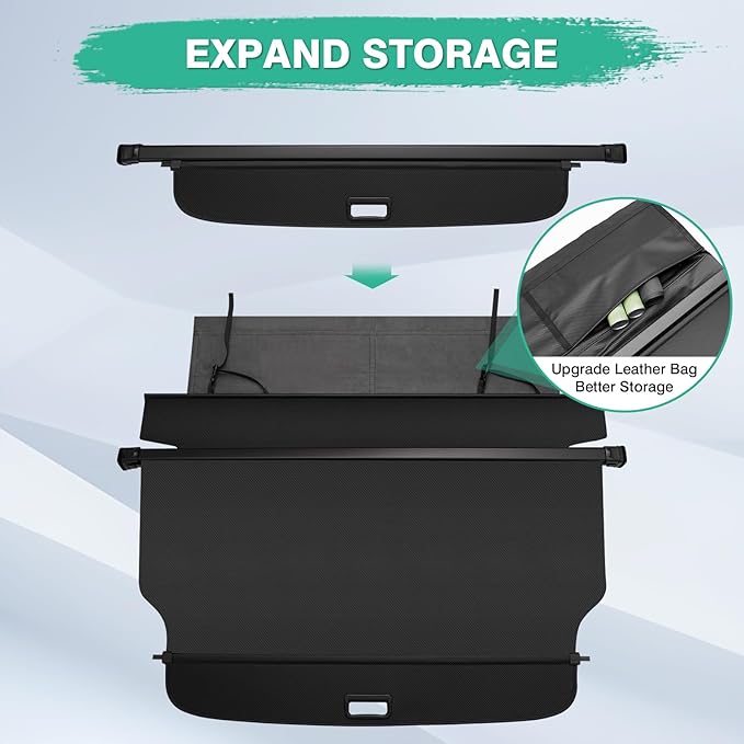 Powerty Cargo Cover for 2025 2026 Chevy Chevrolet Equinox & GMC Terrain Accessories Trunk Cover with Leather Pouch Retractable Trunk Shielding Shade Cargo Luggage Cover No Gap (Not for Equinox EV)