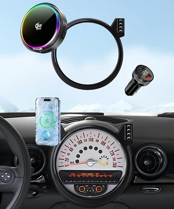 Qi2.2 25W Magnetic Car Mount Charger for BMW MINI Cooper 2007 2008 2009 2010 2011 2012 2013 Accessories, for Fast Charging Cell Phone Holder Fixed Clip with Cooling Fan＆54W Fast Adapter