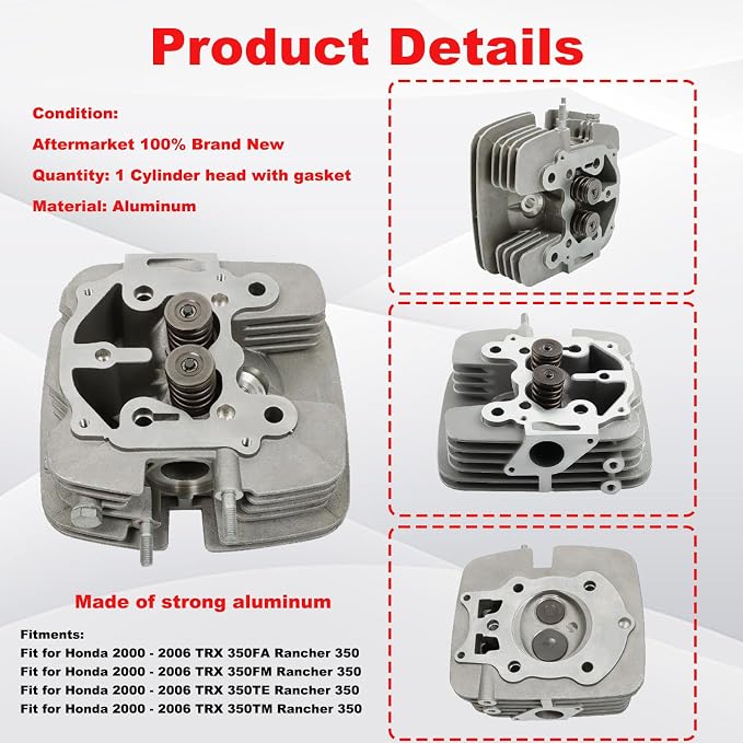 Cylinder Head and Gasket Compatible with Honda Rancher 350 TRX350 TRX350EX 2000-2006 12200-HN5-670