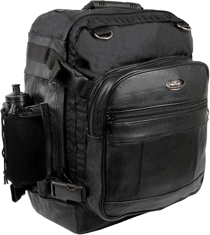 Milwaukee Leather SH54001 Medium Black Leather and Textile Motorcycle Cruiser Sissy Bar Back Pack - Medium