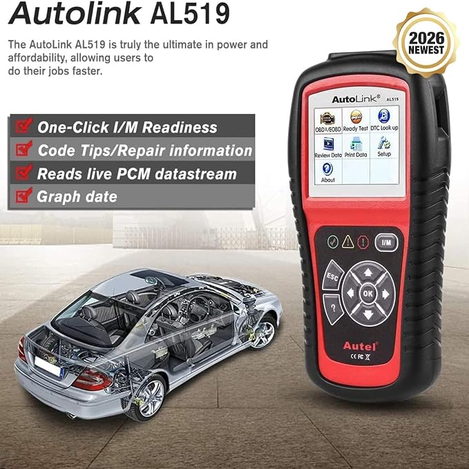 Autel AutoLink AL519 Car OBD2 Scanner, Classic Enhanced Mode 6 Engine Fault Code Reader OBDII CAN Diagnostic Scan Tool, One-Click Smog Check, DTC Lookup, Upgraded of AL319, Lifetime Free Update