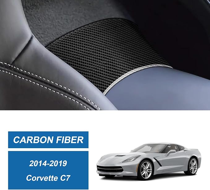 Real Carbon Fiber Armrest Rear Decor Trim Compatible with Corvette C7 2014–2019, Interior Decal Sticker Accessories
