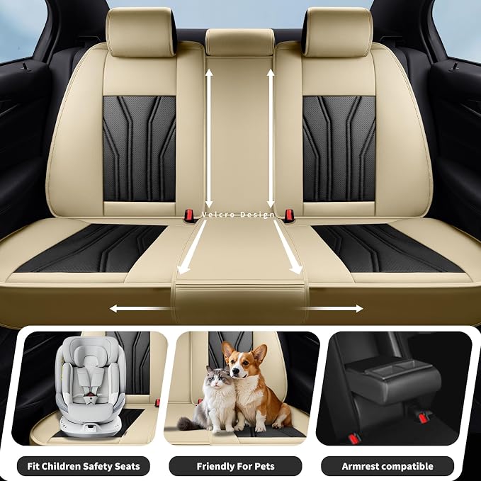 Fit Frontier Car Seat Covers Premium Leather for Nissan Frontier 2012-2025 2026. Waterproof， Anti-Slip, Scratch-Resistant & All-Weather Seat Cushion Protector (Full Set, Beige&Black)