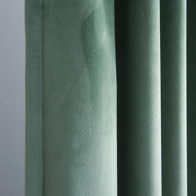 Roslynwood Luxury Soft Sage Green Velvet Curtains 96 inches Long Back Tab Thermal Insulated Blackout Window Drapes for Living Room/Bedroom/Dining Room, W52 x L96, 2 Pcs