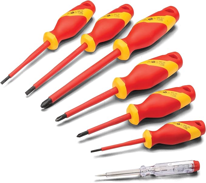 Powerbuilt 7-Piece VDE Screwdriver Set, Insulated for High-Voltage Electrical and Hybrid Vehicles, Home Repair - 642936