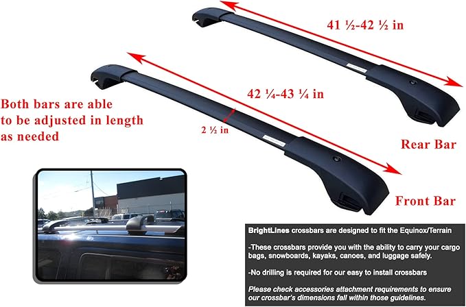 BrightLines Roof Rack Crossbars Compatible with 2018 2019 2020 2021 2022 2023 2024 Chevy Equinox GMC Terrain with Raised Factory Side Rails