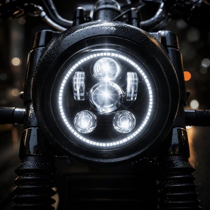 Eagle Lights 8900BG3H-SCOUT Indian Scout Motorcycle LED Headlight with White Halo Ring, Fits 2015+ Scout 60, Scout and Bobber, Black