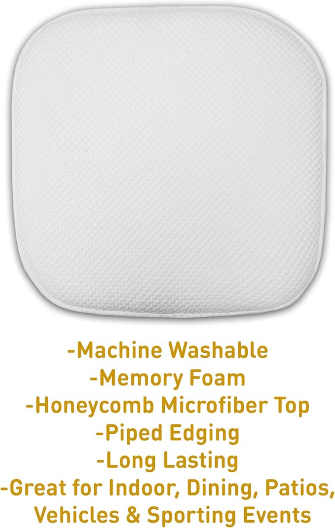 Sweet Home Collection Cushion Memory Foam Chair Pads Honeycomb Nonslip Back Seat Cover 16" x 16", 2 Pack, White