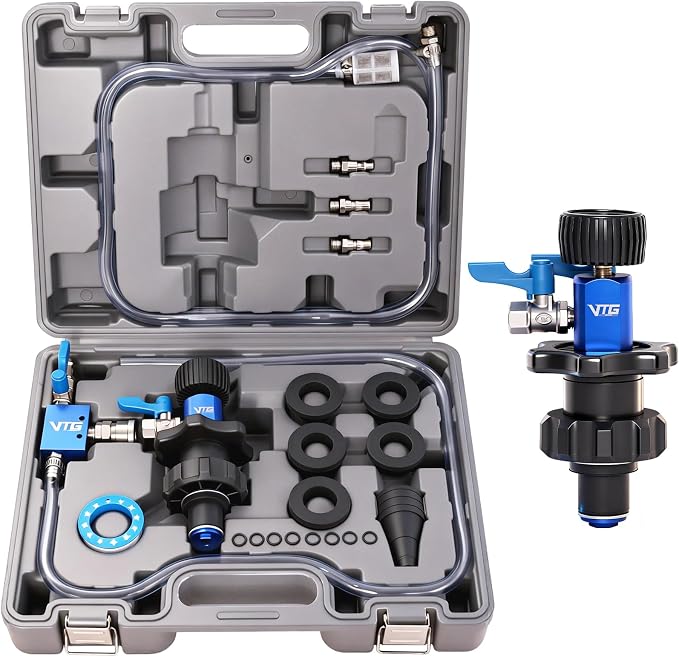 VTG VOGTEN Coolant Vacuum Refill Kit,15PCS Vacuum Coolant Fill Kit with Leak Detector,6 Adapters,Cooling System Vacuum Fill Tool with Dual-Movement Gauge,for Pressure Testing,Leak Detection