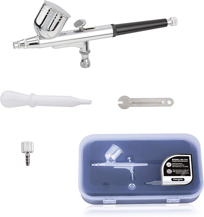 Timbertech Airbrush Kit With Compressor AS18-2K Basic Start Kit With Air Hose, Cleaning Brushes, and Test Paints for Hobby, Body Tattoo, Model painting, Automotive Graphic, Make-up