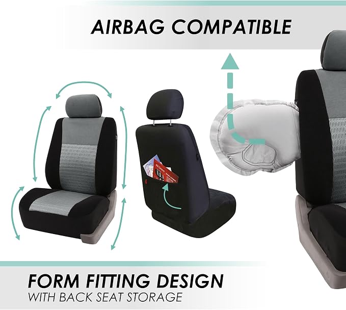 FH Group Car Seat Covers Trendy Elegance Three Row Car Seat Covers Set, Airbag Compatible and Split Ready, 7 Seater Covers-Universal Fit for Cars, Trucks & SUVs Gray/Black