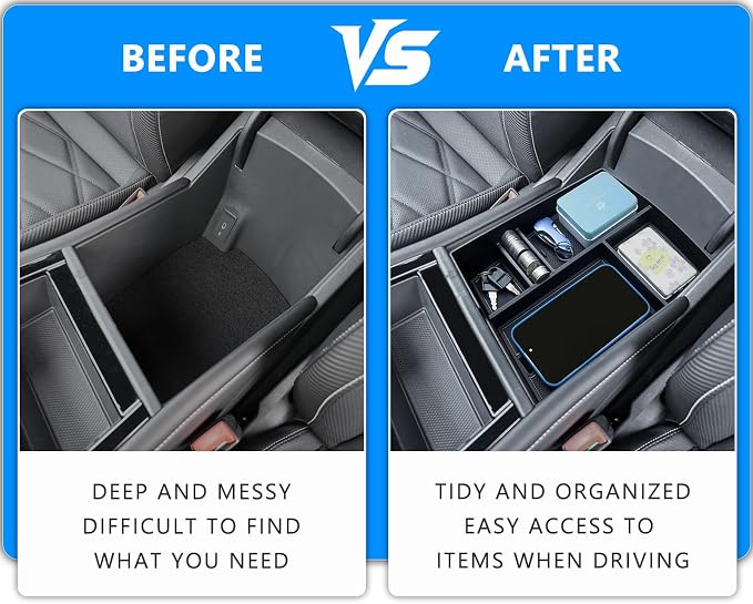 TOPINSTALL 26 New Console Organizer Compatible with 2024-2026 VW Atlas/Atlas Cross Sport Accessories, Armrest Box Storage Console Tray with Coin Holder Insert Interior Accessories