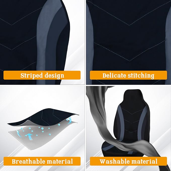 High Back Curved Car Seat Covers,Universal Car Seat Cover Full Set,Plush Steering Wheel Cover,Fit Sedans,Cars,Vans,SUV,Truck (Grey)