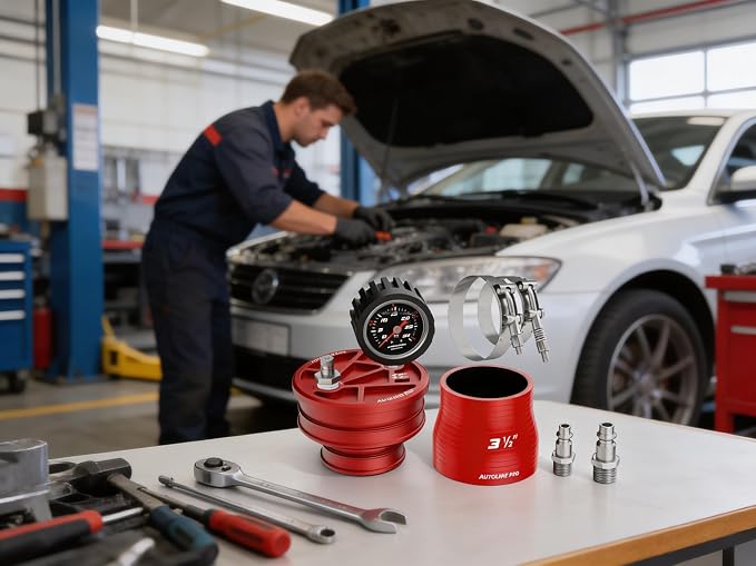 AutoLine Pro 3.5" (89mm) Premium BoostCap Turbo Boost Leak Tester - 6061 Billet Aluminumst Cap - 30 PSI Gauge - Detects Intercooler, Charge Pipe & Intake Leaks