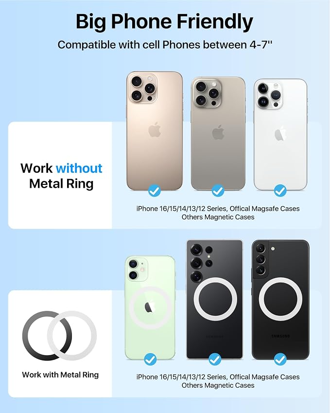 【Military-Grade】andobil 3 in1 Magnetic Phone Holder for Car Dashboard Windshield Vent 【Upgrade Suction & Strongest Magnet】Retractable for MagSafe Car Mount Mats for iPhone 17 16 15 14 Pro Max Sumsung