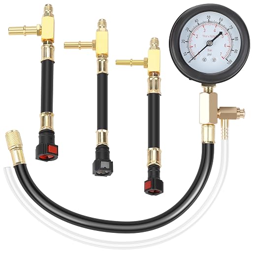 Hromee Fuel Pressure Test Kit 0-100PSI with 9.49,7.89,6.30 Fuel Line Fittings and Quick Connected Hose