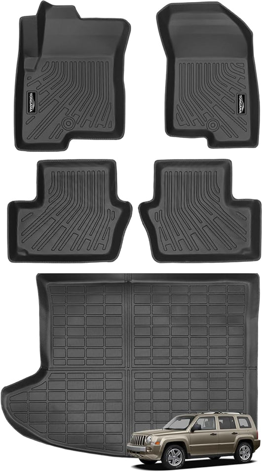 Tongama-Floor Mats for 2007-2016 Jeep Compass/Patriot 2007-2012 Dodge Caliber, All Weather TPE Floor Liners & Trunk Mat for Jeep Compass Waterproof Interior Accessories