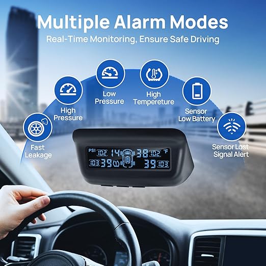 Masoll Tire Pressure Monitoring System, RV/Trailer TPMS with Solar Charging & Auto Calibration, M13 LCD Display tpms 4 sensors (0-87PSI)