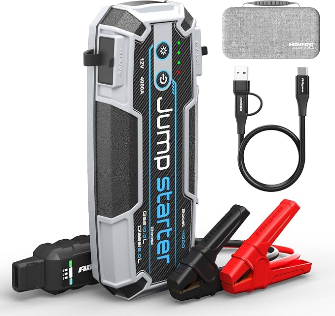 Car Jumper Starter Portable 24000mAh 12V Peak 4000A Jump Box for Car Battery Cargador De Bateria De Carro Portatil Waterproof IP67 Magnetic Hook Fast Charge 100W Led Lights Camping