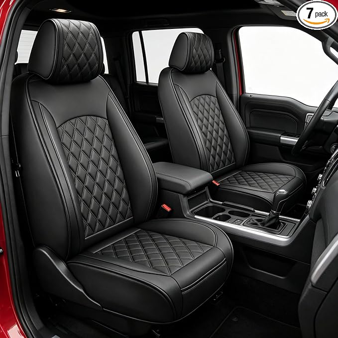 JAOGAUS F150 Seat Covers, Front Bucket Seat Cover Custom Fit for Ford F150 | 2015-2023 2024 2025 2026 Nappa Leather Waterproof Black Trucks Pickup Seat Covers for SuperCrew/CrewCab(XL,XLT)