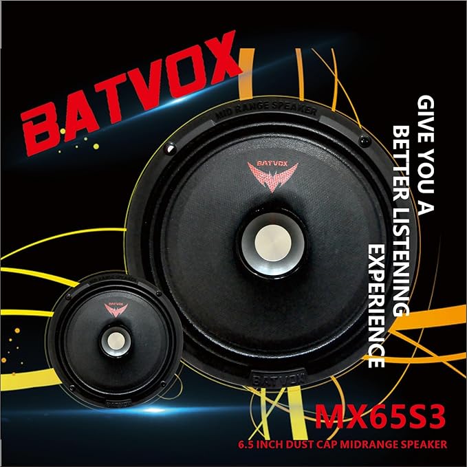 MX65S3 Loudspeaker 6.5 Inch Midrange 400 Watts 4 Ohms Silvery Bullet, Premium Quality Audio Door Speakers for Car or Truck Stereo Sound System, Black (2 Speaker)