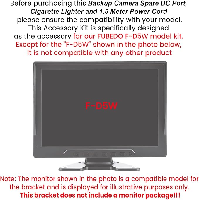 Backup Camera Spare DC Port, Cigarette Lighter and 1.5 Meter Power Cord only for Fubedo F-D5W