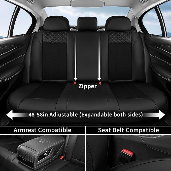 FLORICH Car Seat Covers 5 Seats Automotive Seat Covers Full Set Leather Air Mesh Seat Cover Breathable Seat Protector Interior Covers Airbag Compatible Universal Fit for Most Car SUV Truck, Black