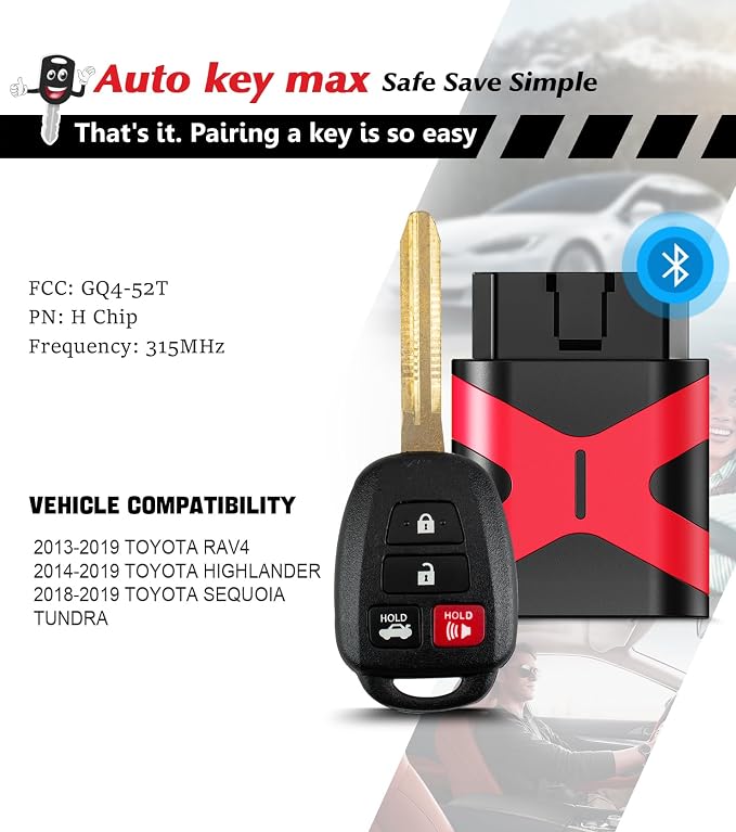 DIY Programmer Tool ，Programmable Keyfob, Simple car Key fob Replacement for 2014-2019 Toyota Highlander RAV4,GQ4-52T with H Chip