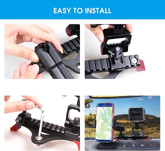 sukemichi Phone Mount for Bronco, Multifunctional Dash Cell Phone Holder Mount Camera Mount for Ford Bronco Accessories 2021-2026 2 Door 4 Door, 360° Adjustable Cell Phone Holder for NATO Rail